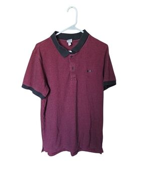 Bench Men's Medium Maroon Burgundy Polo Shirt Short Sleeve Black Trim Logo